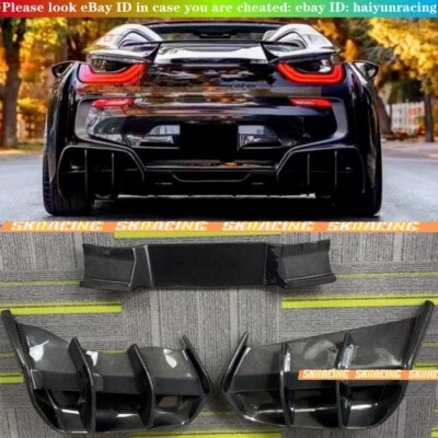 For BMW i8 2014-20 Real Carbon Fiber Rear Bumper Lip Splitter Diffuser Body Kits - Image 1 of 4