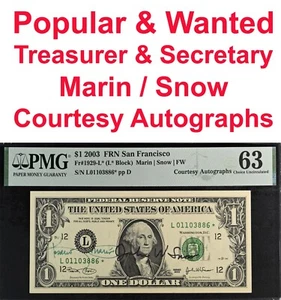 2003 $1 Federal Reserve Note PMG 63 popular wanted courtesy autographs star note - Picture 1 of 3