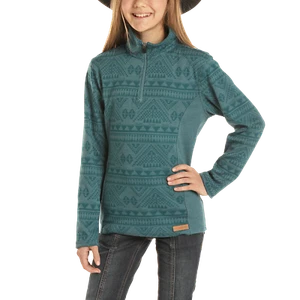 Powder River Children's 1/4 Zip Aztec Teal Heather Pullover K1-1036-81 - Picture 1 of 7