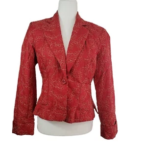 A-Line Womens Red Floral Quilted Blazer Daisies size 10P Beautiful Daisy Quilt - Picture 1 of 11