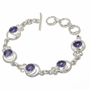 Purple Amethyst Gemstone Handmade 925 Sterling Silver Jewelry Bracelet Sz 7-8" - Picture 1 of 1