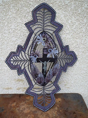 ANCIENNE COURONNE PERLE DE VERRE FLEUR RELIGIEUX RELIGI FRENCH ANTIQUE RELIGIOUS - Photo 1/4