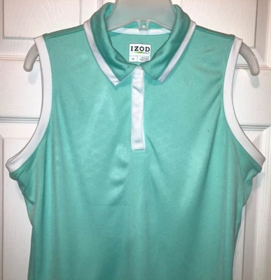Camisa de golf IZOD para mujer verde sin mangas de poli a presión talla L Lk nueva Foto 1 de 4