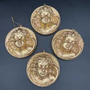 Vintage Gilded Gold Circle Cherub Relief Christmas Ornaments (ltweight plastic) - Picture 1 of 7