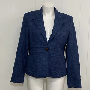 LL Bean Blazer Womens 20 Blue Shetland Wool Embroidered Dog Pockets Button NWT - Picture 1 of 23