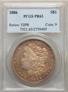 1886 PCGS PR63 Silver Morgan Dollar $1 Coin ERROR STRUCK THRU CH PROOF Nice Tone - Picture 1 of 7