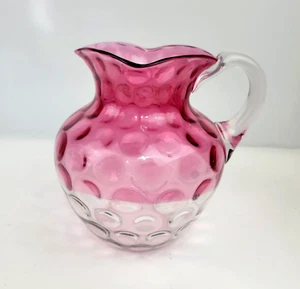 Antique Hobbs Brockunier Rubina Polka Dot Glass Pitcher Inverted Thumbprint 7" - Picture 1 of 16