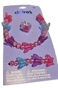 Claire’s Club Beaded Butterfly Necklace/Ring/Bracelet Jewelry Set 