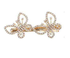 Clip de pico de concordia de cabello nupcial doble mariposa cristal genuino tonal dorado. - Imagen 1 de 1