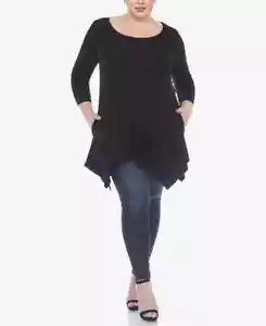 White Mark Plus Size Makayla Tunic Top Black 1X - Picture 1 of 8