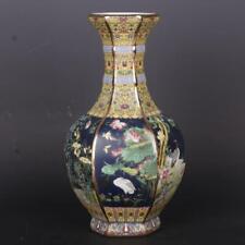 Chinese Colour Enamel Porcelain Qing Qianlong Gilt Edge Crane Lotus Vase 10.2"