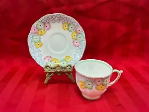 Bell China Shade Rose Teetasse Untertasse Set Fine Bone China grün rosa gelb Flora - Bild 1 von 6