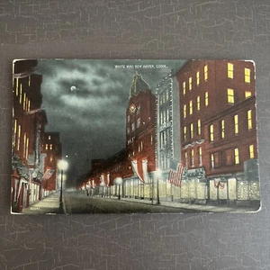 MOONLIGHT CITYSCAPE VIEW Postcard White Way New Haven Connecticut CT 1917 posted - Picture 1 of 4