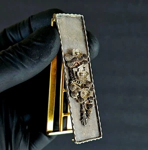 Antica clip per capelli Art Nouveau in argento sterling filigrana e ottone - Foto 1 di 14