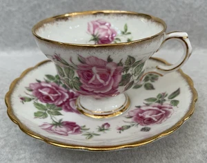 Rosina Cup & Saucer Pink Rose Bone China Made in England Scalloped Edge - Picture 1 of 8