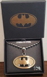 BATMAN STAINLESS STEEL, One & Q Inch (1.25") TAG PENDANT, with Chain, New in Box - Picture 1 of 3