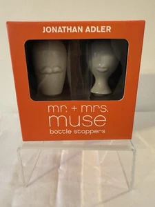 JONATHAN ADLER Mr. & Mrs. Muse BOTTLE STOPPERS Boxed Set WHITE Ceramic OPEN BOX - Picture 1 of 4