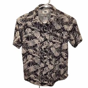 Old Navy Sz 8 Youth Hawaiian Short Sleeve Aloha Camp Shirt Brown & White - Picture 1 of 3