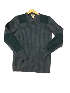 LL Bean Commando Merino Lambs Wool Military Elbow Patch Sweater Men’s Large - Picture 1 of 8