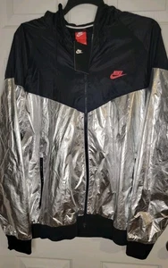 Nike Tech WinRunner Jacket Metallic Silver Black Nylon Glanz XXL Windbreaker - Picture 1 of 4