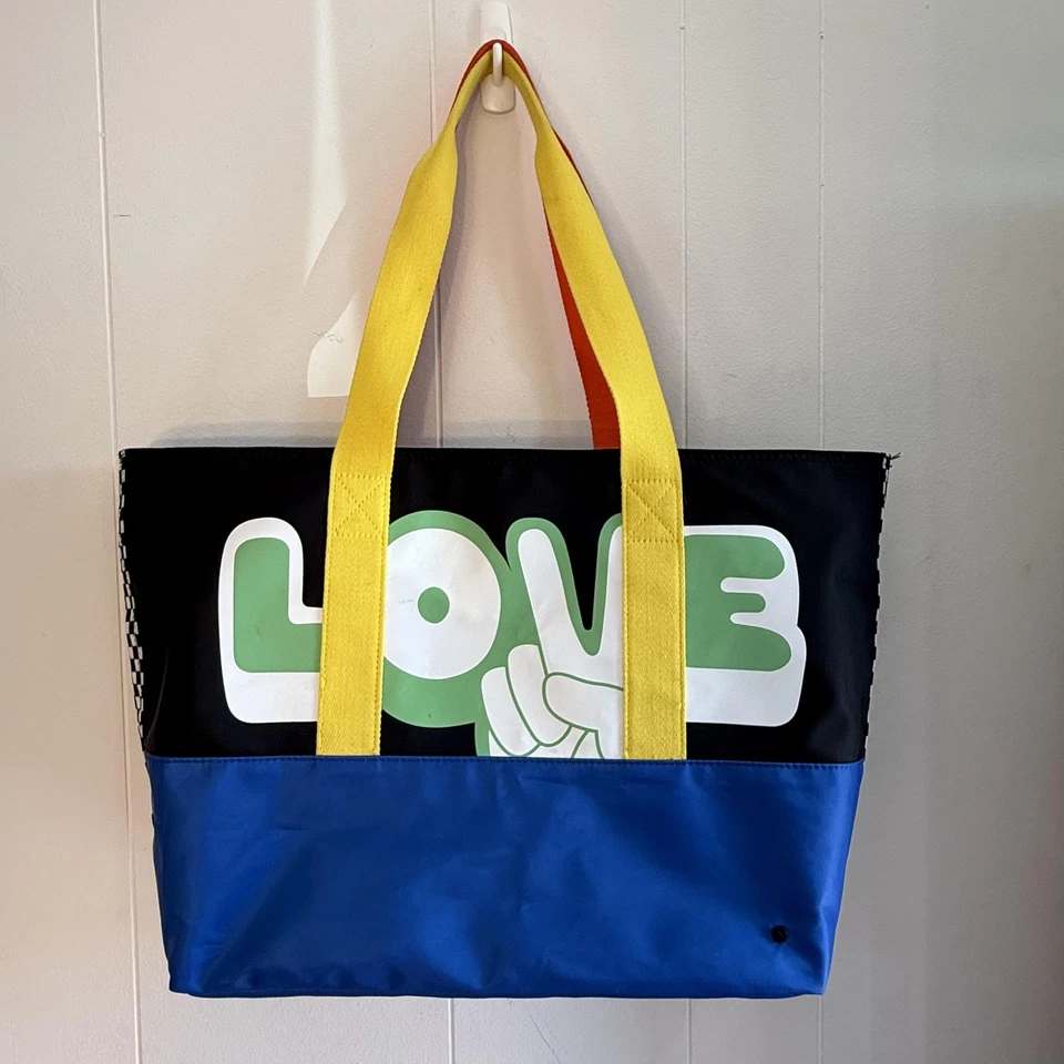 STATE Phish LOVE Tote Bag Large Zip Top Checkered Rolling Stones Shoulder Peace - Image 1 of 4