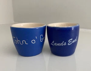2 Vintage DEVON BLUE Pottery EGG CUPS John 'o Groat's & Lands End - Picture 1 of 6