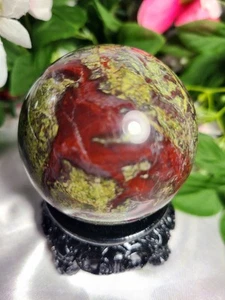 Piedra de sangre de dragones Geniune A++ grande de 2,2" 263 g 55 mm con talla de esfera de corazón - Imagen 1 de 12