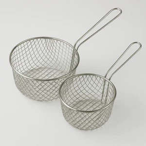 2x Sartén para astillas Cesta de malla de alambre Sartén redonda Grande Colador para freír 8 pulgadas - Imagen 1 de 5
