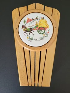 Vintage Küche Holz Messerhalter mit Keramik Bauernhof Szene Oma Landhaus Kern  - Bild 1 von 7