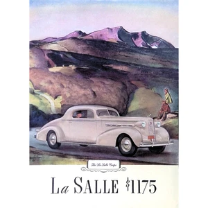 1936 LaSalle Classic Car Print Ad Coupe on Mountain Road 8"X11.5" - Picture 1 of 3