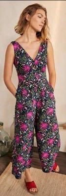 Boden Jemima Linen Jumpsuit Size 6 French Navy Tropical Charm Travel Artsy Boho - Image 1 of 4