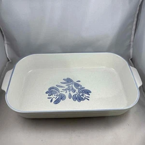 Vintage Pfaltzgraff Yorktowne Steinzeug rechteckig Bäcker blau geblümt auf grau/weiß - Bild 1 von 7