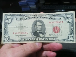 1963 $5.00 RED SEAL NICE COND ALMOST UNCIRCULATED Bill ALMOST 60YEARS OLD! LOOK! - Picture 1 of 10