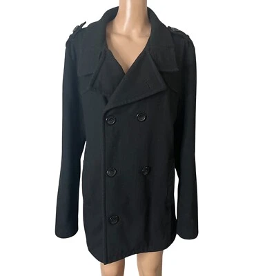 Chaqueta chaquetón American Rag para hombre mezcla de lana negra doble pecho talla L Foto 1 de 4