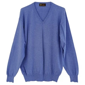 House of Scotland Men's Size 48 EU Blue 100% Cashmere Long Sleeve V-Neck Sweater - Picture 1 of 5