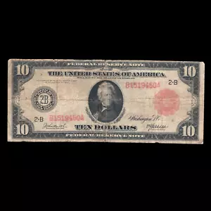 Billete de 10 dólares de la Reserva Federal de Nueva York CA 1914 "SELLO ROJO" EN MUY BUEN ESTADO/EN MUY BUEN ESTADO, 19450 - Imagen 1 de 6