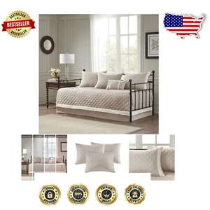 100% Cotton 6-Piece Diamond Quilted Daybed Cover Set - Khaki Farmhouse Luxury - Picture 1 of 15
