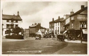 REAL PHOTO POSTCARD OF THE MARKET PLACE, ALTRINCHAM, (NEAR MANCHESTER), CHESHIRE - Picture 1 of 2