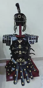 Medieval New Roman Centurion Helmet With Armor Muscle Jacket Black Costume - Picture 1 of 3