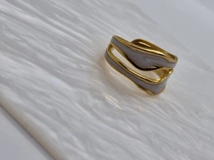 White Enamel Gold Plated Stainless Steel Irregular Adjustabl Rings for Women/Men - Picture 1 of 7