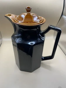 Vintage MCM Sears Ironstone schwarze Kaffeekanne mit Deckel 64 Unzen achteckige braune Glasur 1970er Jahre - Bild 1 von 13