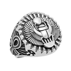 Ägyptischer Ankh heiliger Skarabäus Sterlingsilber 925 Herrenring Skarabäus - Bild 1 von 12
