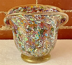 Jarrón de cristal de Murano Millefiori Gambaro & Poggi soplado a mano hecho en Italia mediados de siglo - Imagen 1 de 12