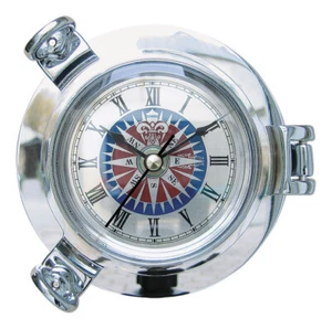 Reloj de ala de buey con esfera de rosa de viento náutica latón cromado Ø=14cm - Imagen 1 de 1