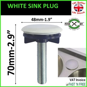 WHITE PLUG Kitchen Sink Tap Hole Blanking Metal Plate Stopper Cover 48mm - 1.9" - Picture 1 of 1