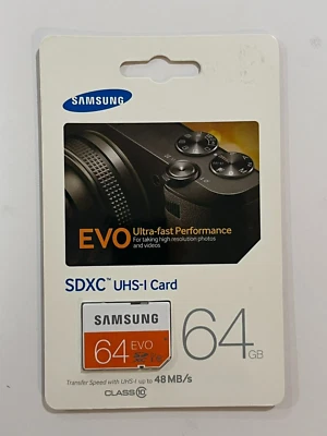 NEW Samsung 64GB EVO UHS-I SDXC U1 Memory Card Class 10 MB-SP64D/AM - Image 1 of 3