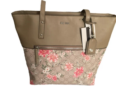 Nine West Begonia Bolso de Mano Informal Bolso de Hombro Logo Floral California Tostado Nuevo Foto 1 de 4