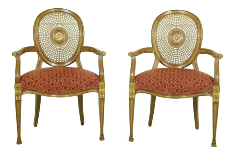 33022EC: Pair Italian Made Adam Style Cane Back Armchairs Cover