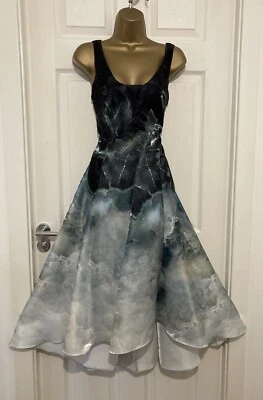 BNWT Gorgeous COAST Black Teal Multi Fit &Flare Occasion Midi Dress Size 16 £179 - Image 1 of 4