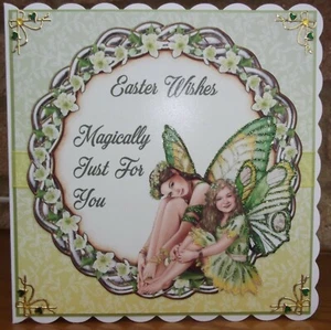 AUCTION SALE HANDMADE FANTASY PAGAN EASTER CARD SPRING FLOWER FAIRIES GIRLS 2022 - Picture 1 of 4